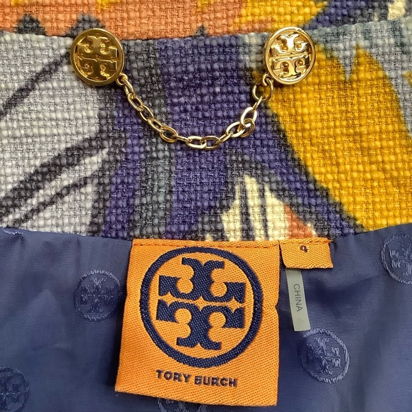 TORY BURCH Blue Floral Textured Jacket Size 4 - Picture 8 of 14